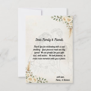 Carte De Remerciements Roses ivoiriens Boho et Mariage en herbe Pampas
