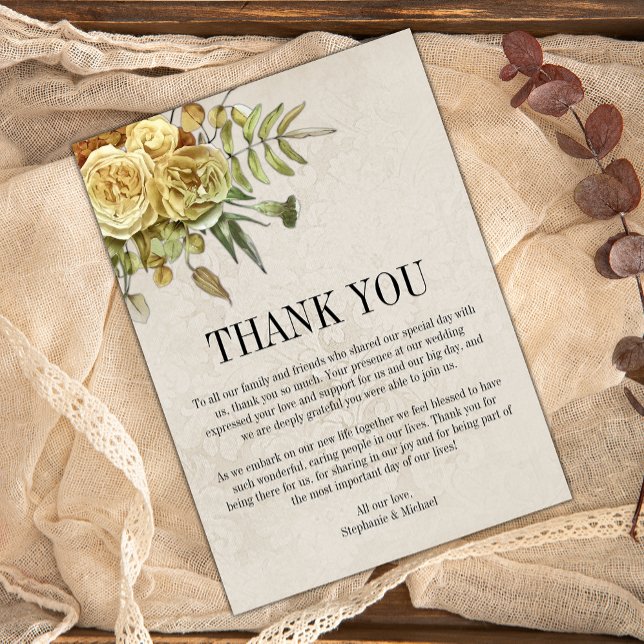 Carte De Remerciements Roses jaunes et Hydrangea Shabby-Chic Mariage (Créateur téléchargé)