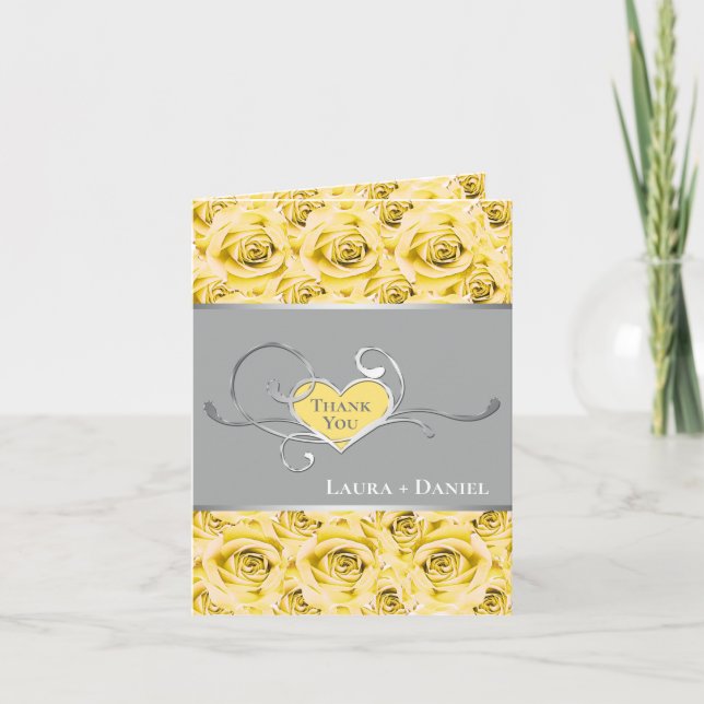 Carte de Remerciements Roses Jaunes, Gris et Blanc (Devant)