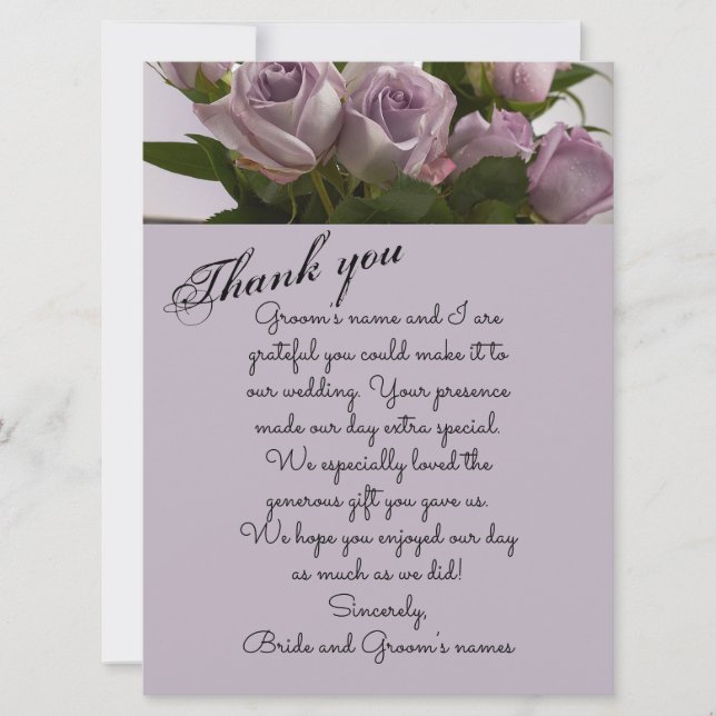 carte de remerciements "Roses mauves" (Devant)