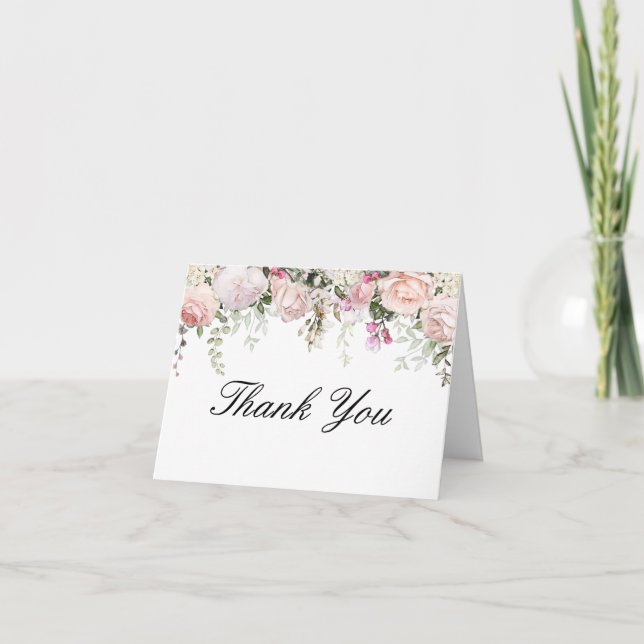 Carte De Remerciements Roses Rose Floral Funérailles pliées (Devant)