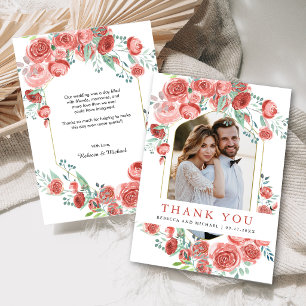 Carte De Remerciements Roses Roses Corail Floral Photo Mariage
