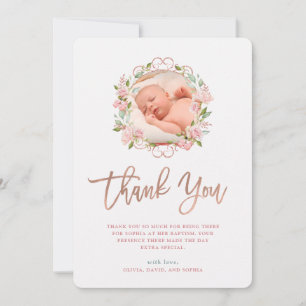 Carte De Remerciements Roses roses et baptême rose de photo du manuscrit