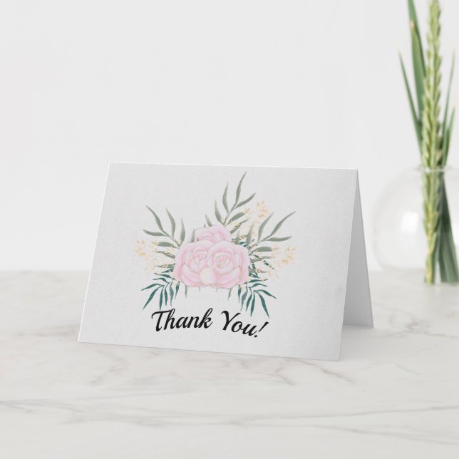 Carte De Remerciements Roses roses et crème sur Mariage gris #1 (Devant)