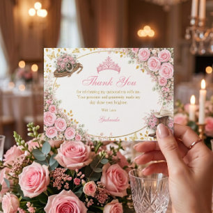 Carte De Remerciements Roses roses occidentales dorées Quinceañera