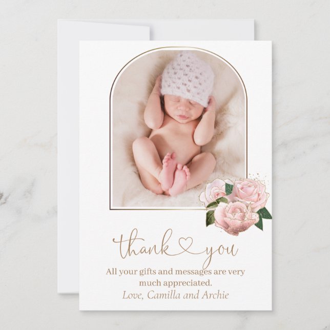 Carte De Remerciements Roses Roses Roses Roses Rose Baptême Christening (Devant)