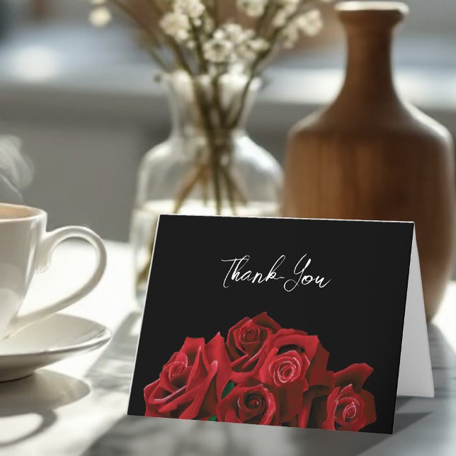 Carte De Remerciements Roses rouges Blanc noir Elégance intemporelle (Créateur téléchargé)