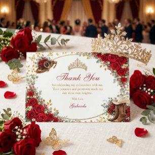 Carte De Remerciements Roses Rouges de l'Ouest Pays Doré Quinceañera