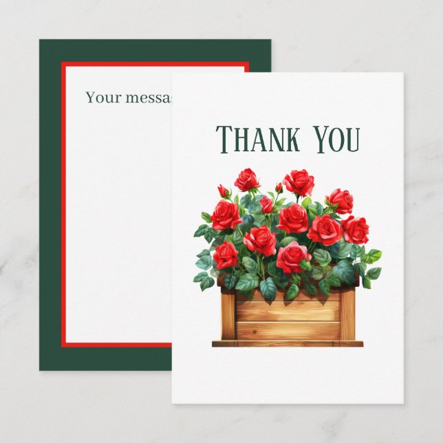 Carte De Remerciements Roses rouges mignons et message (Devant / Derrière)