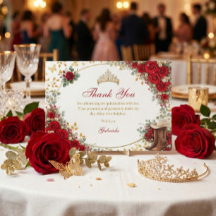 Carte De Remerciements Roses Rouges Papillons Dorés Quinceañera