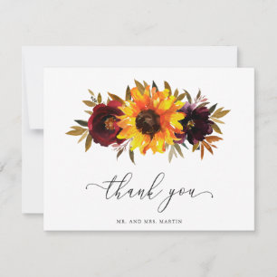 Carte De Remerciements Roses Tournesol Rouge Violet Rustique Mariage d'Au