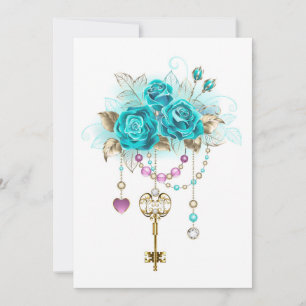 Carte De Remerciements Roses Turquoise avec Clés
