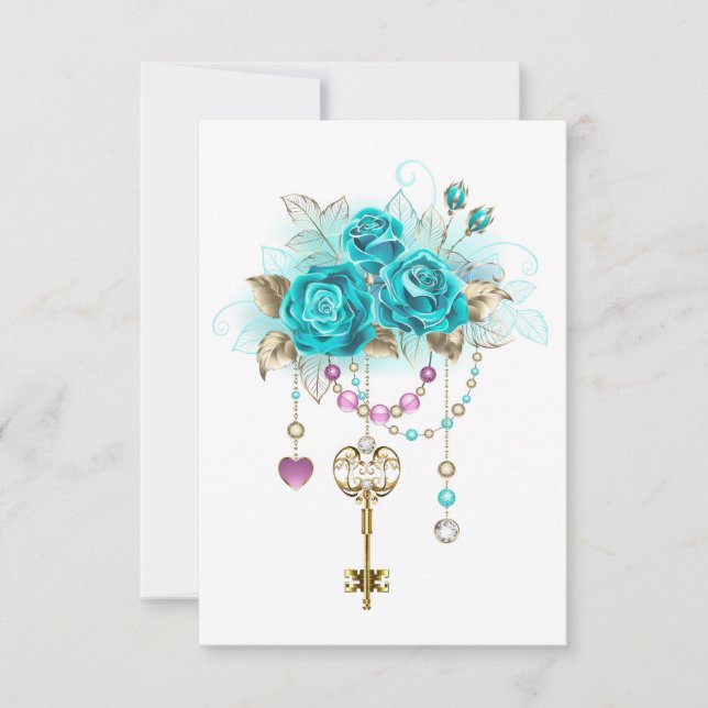 Carte De Remerciements Roses turquoise avec touches (Devant)