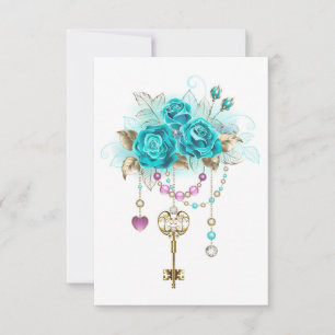 Carte De Remerciements Roses turquoise avec touches