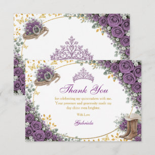 Carte De Remerciements Roses Violettes Occidentales Pays Doré Quinceañera