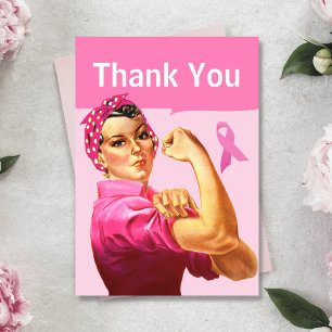 Carte De Remerciements Rosie le Riveter Sensibilisation Vintage au cancer