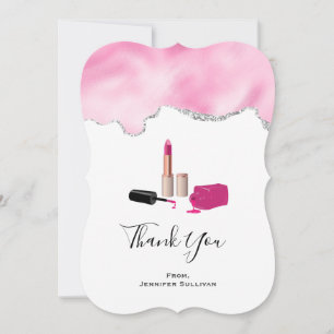 Carte De Remerciements Rouge à lèvres rose et ongle Polonais beauté thème