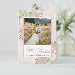 Carte De Remerciements Rouge aux Joues Rose & Fleur Mauve Amour & Remerci