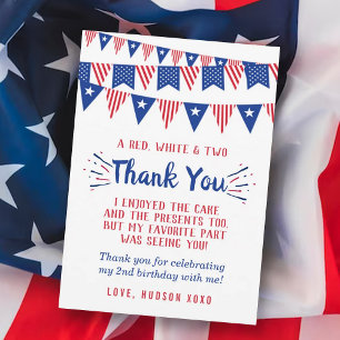 Carte De Remerciements Rouge, Blanc & Deux 4 Juillet 2e Anniversaire
