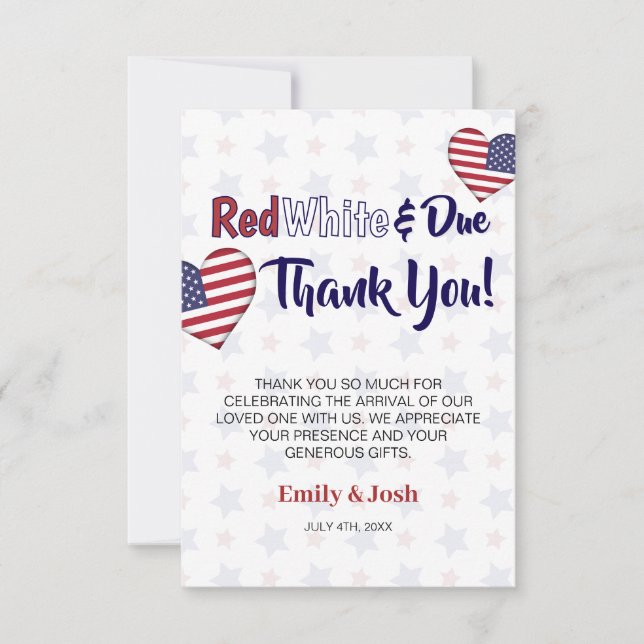 Carte De Remerciements Rouge blanc et 4 juillet Baby shower (Devant)