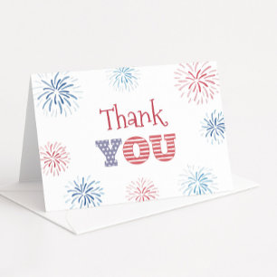 Carte De Remerciements Rouge Blanc et Bleu Patriotique Anniversaire de Ju