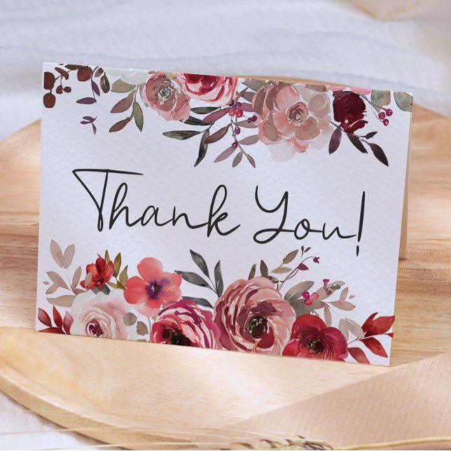 Carte De Remerciements Rouge Blush Floral Roses Élégant mariage (Créateur téléchargé)