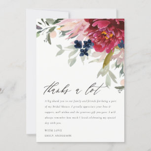 Carte De Remerciements Rouge Bourgogne Blush Bleu Floral Bouquet Mariage