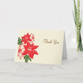 Carte De Remerciements Rouge et vert Poinsettias Mariage de Noël
