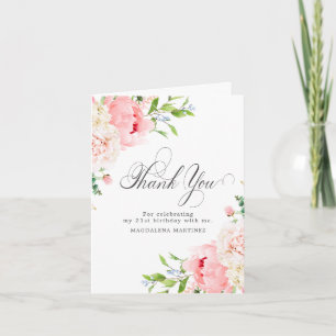 Carte De Remerciements Rouge Fleur de Pivoine Rose Pâle pour 21e Annivers
