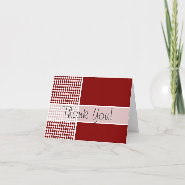 Carte De Remerciements Rouge foncé pied de poule; Personnalisé (Devant)