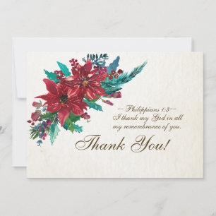Carte De Remerciements Rouge Poinsettia Inspiration Bible Verset Noël