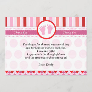 Carte de remerciements rouge-rose de douche de