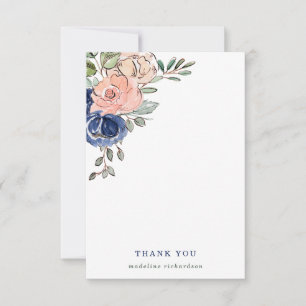 Carte De Remerciements Rougissent et floraux peints à la main de marine