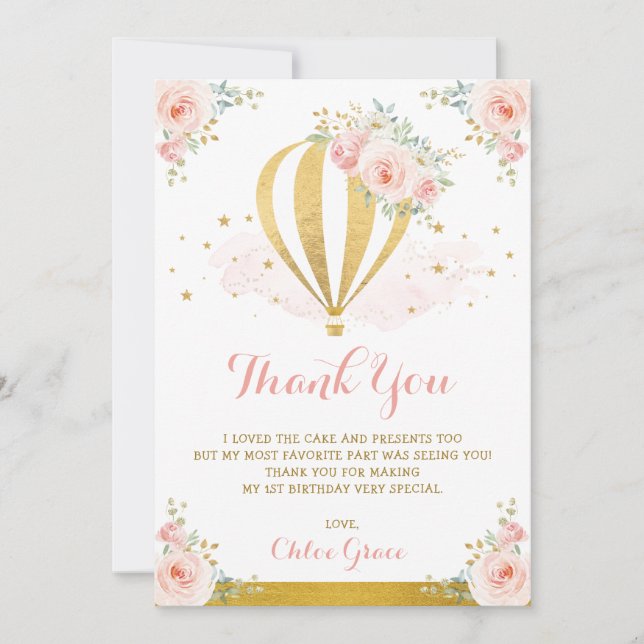 Carte De Remerciements Rougissent l'anniversaire chaud floral de ballon à (Devant)