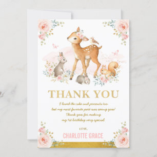Carte De Remerciements Rougissent l'anniversaire floral de région boisée