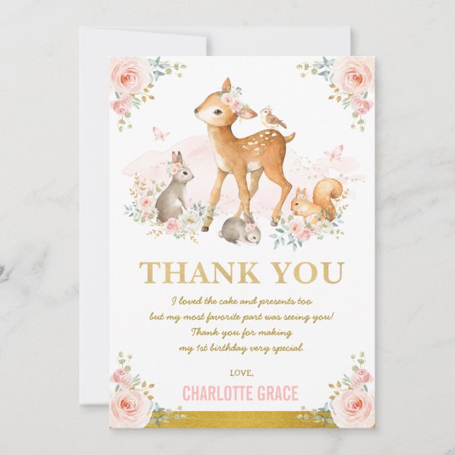 Carte De Remerciements Rougissent l'anniversaire floral de région boisée (Devant)