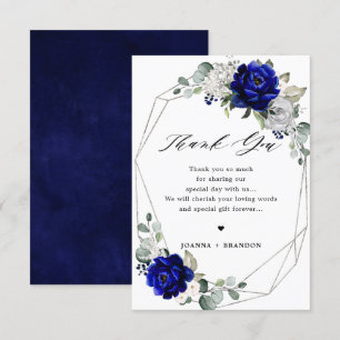 Carte De Remerciements Royal bleu argent blanc Mariage géométrique