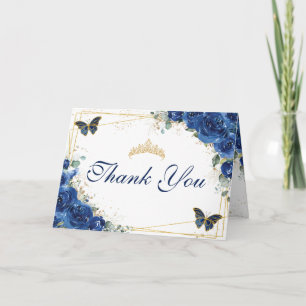 Carte De Remerciements Royal Blue Floral Quinceañera Anniversaire Papillo