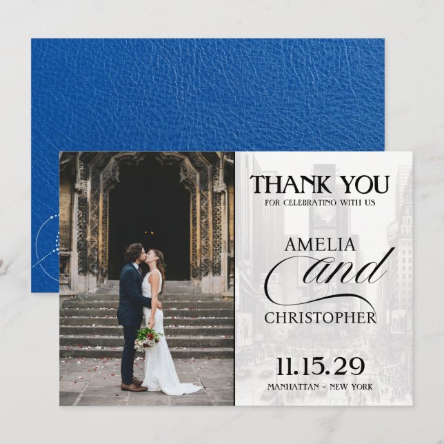 Carte De Remerciements Royal Blue New York City Passport (Devant / Derrière)