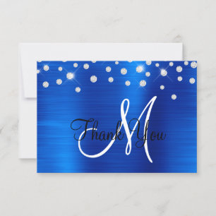 Carte De Remerciements Royal Blue Ombre Foil Rhinestone Confetti Monogram
