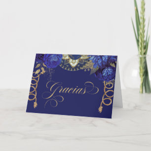 Carte De Remerciements Royal Blue Roses Elegant Charro Western Espagnol