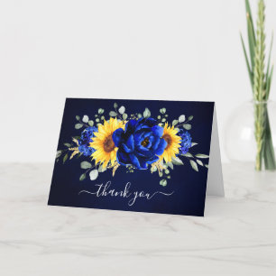 Carte De Remerciements Royal Blue Rustic Tournesol Fête des mariées moder