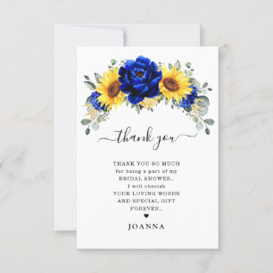 Carte De Remerciements Royal Blue Rustic Tournesol Fête des mariées moder
