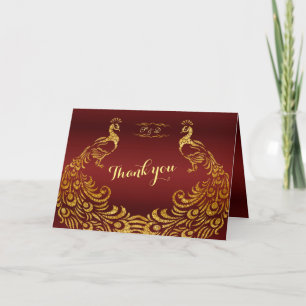 Carte De Remerciements Royal Burgundy Gold Peacock Wedding