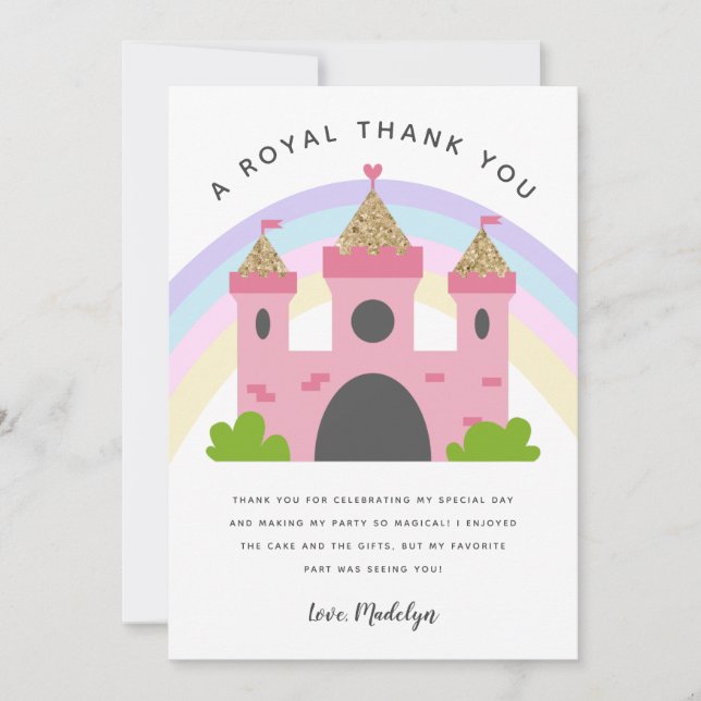 Carte De Remerciements Royal Pink Gold Castle fête d'anniversaire (Devant)