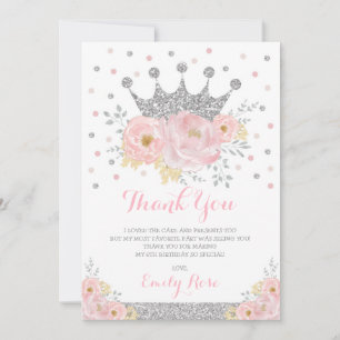 Carte De Remerciements Royal Princess Crown Blush Pink Silver Anniversair