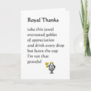 Carte De Remerciements Royal Thanks - un drôle de poème de remerciement
