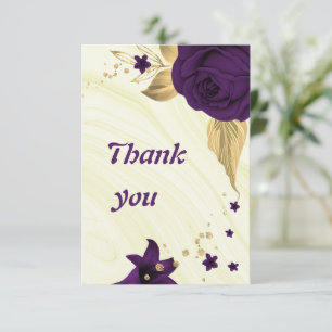 Carte De Remerciements royal violet or floral géométrique