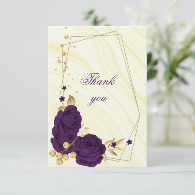 Carte De Remerciements royal violet or floral géométrique (Debout devant)