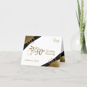 Carte De Remerciements RSVP 50ème Anniversaire d'or - Damas